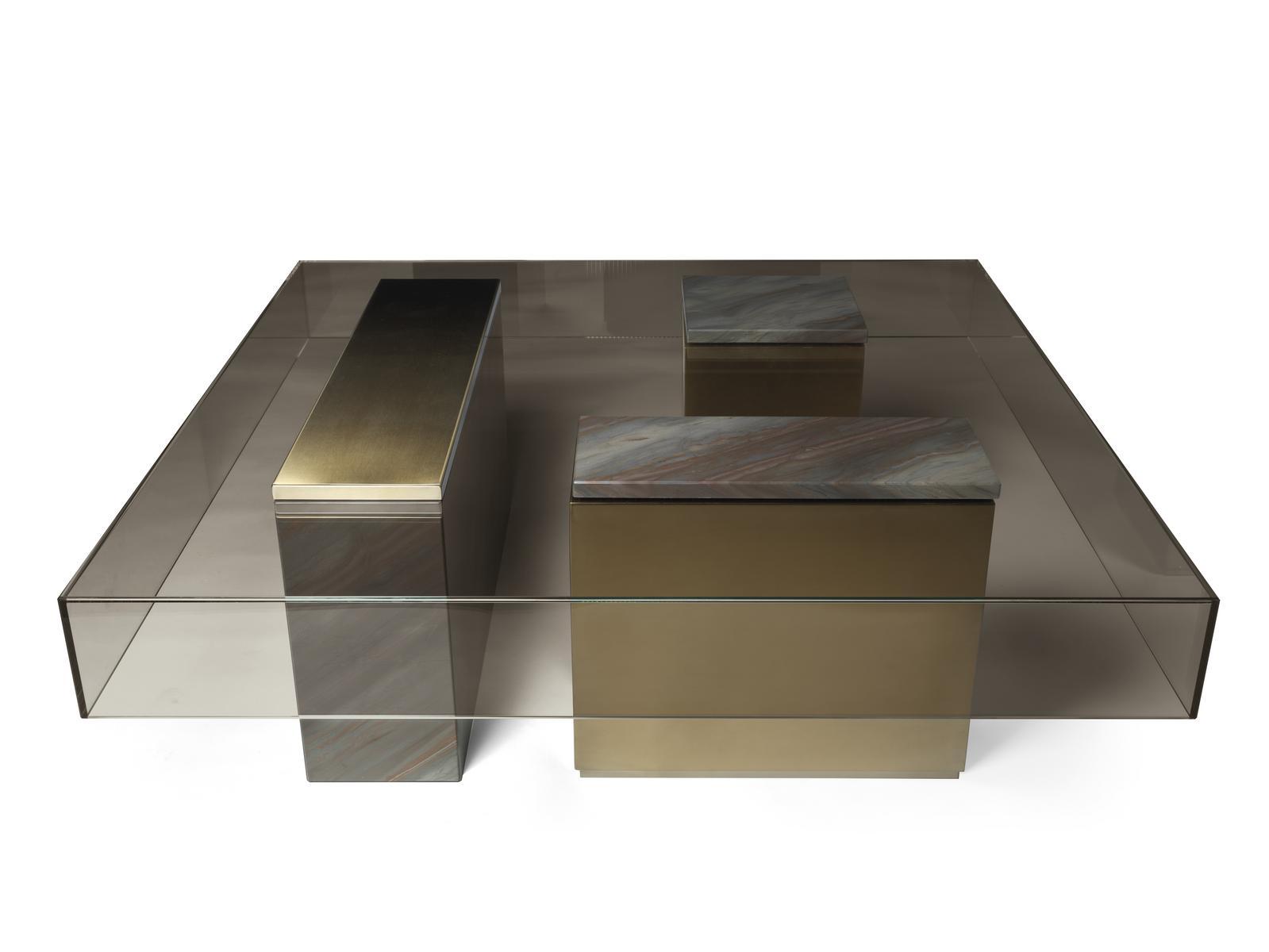 MARTY Low glass coffee table for living room