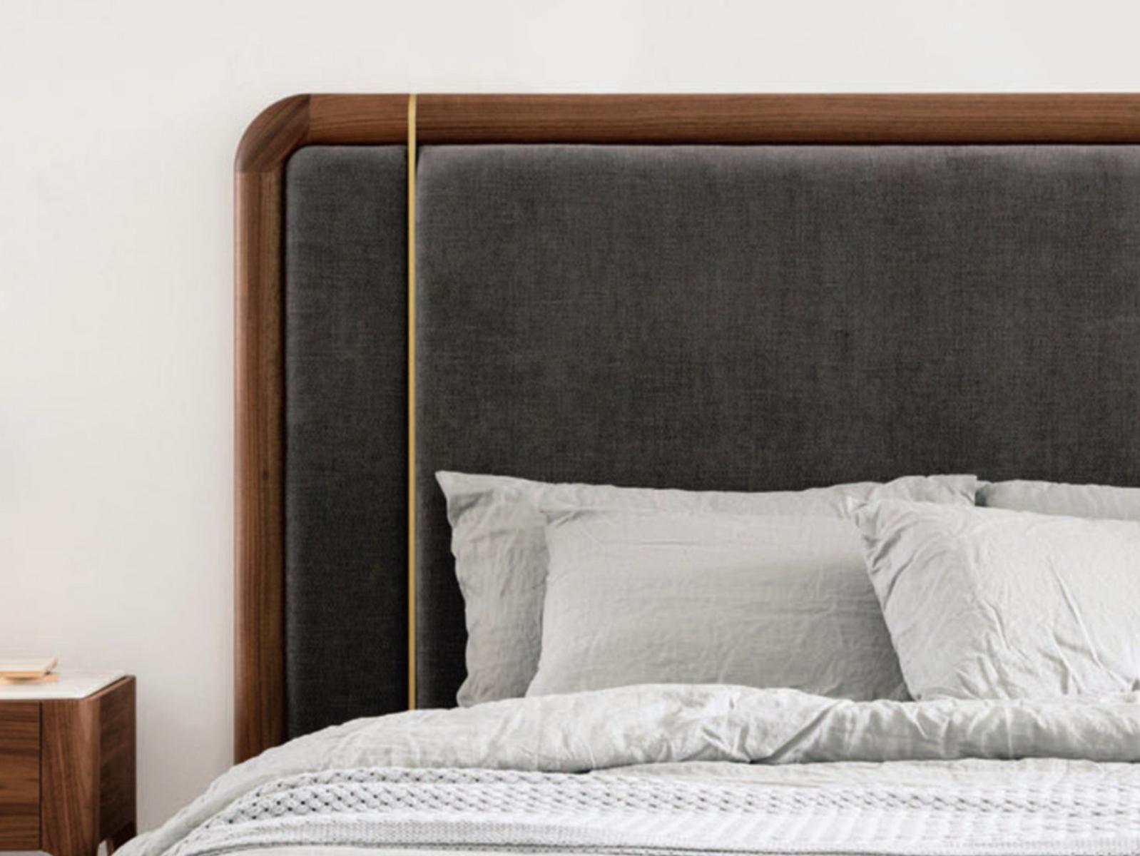 KILLIAN Wooden bed with upholstered headboard