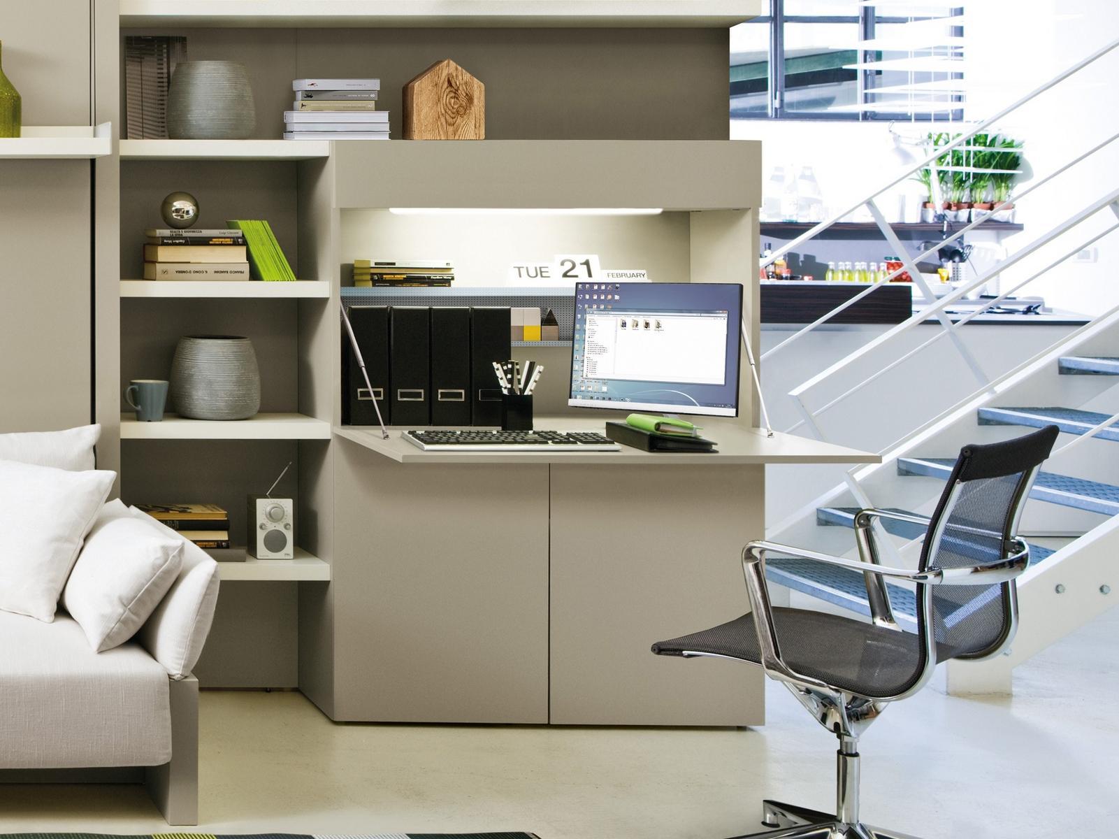 HOME OFFICE Freestanding melamine-faced chipboard storage wall with secretary desk HOME OFFICE Freestanding melamine-faced chipboard storage wall with secretary desk