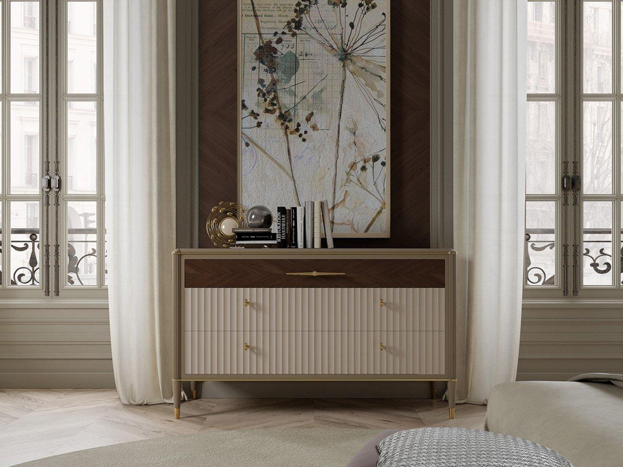 PR.112 Chest of drawers in linden with upper drawer in walnut