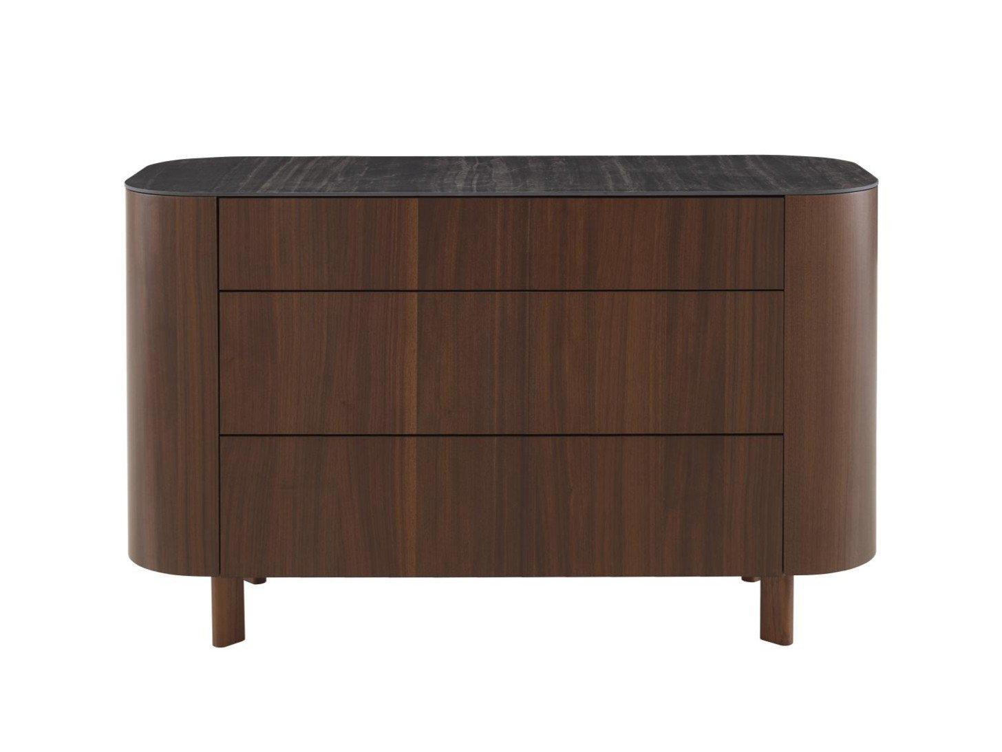 PARABOLE Chest of drawers in walnut with marble effect stoneware top