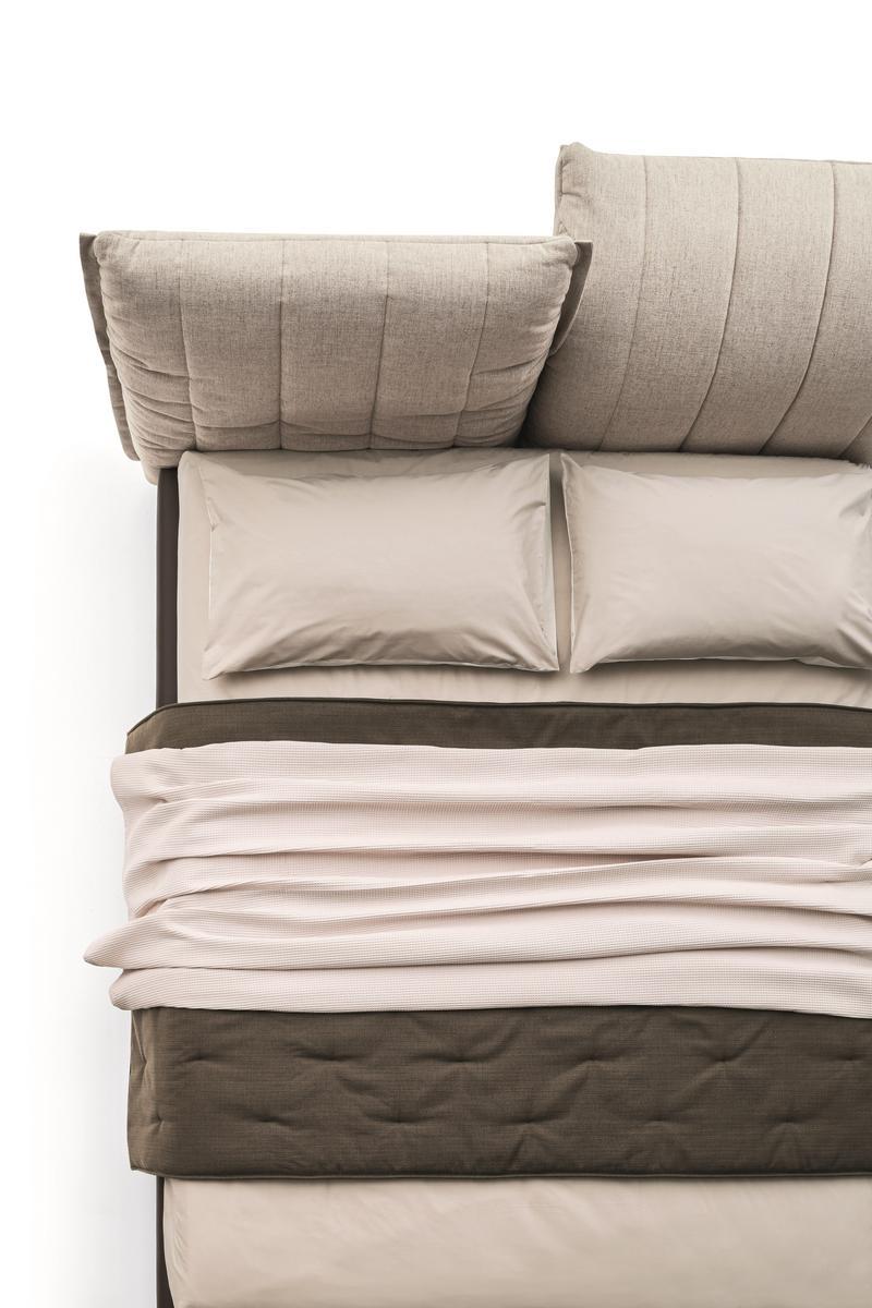 ON LINE Leather and fabric bed with high headboard