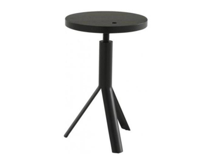 IKE Height-adjustable steel and wood stool