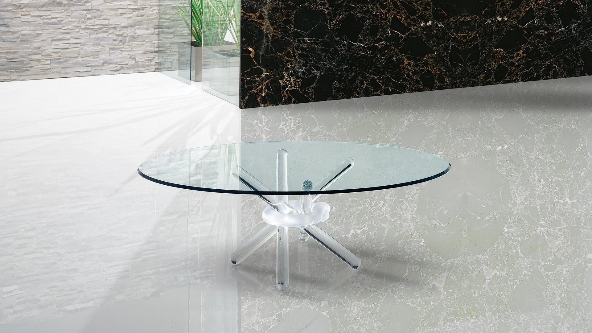 ARLEQUIN Round glass coffee table for living room