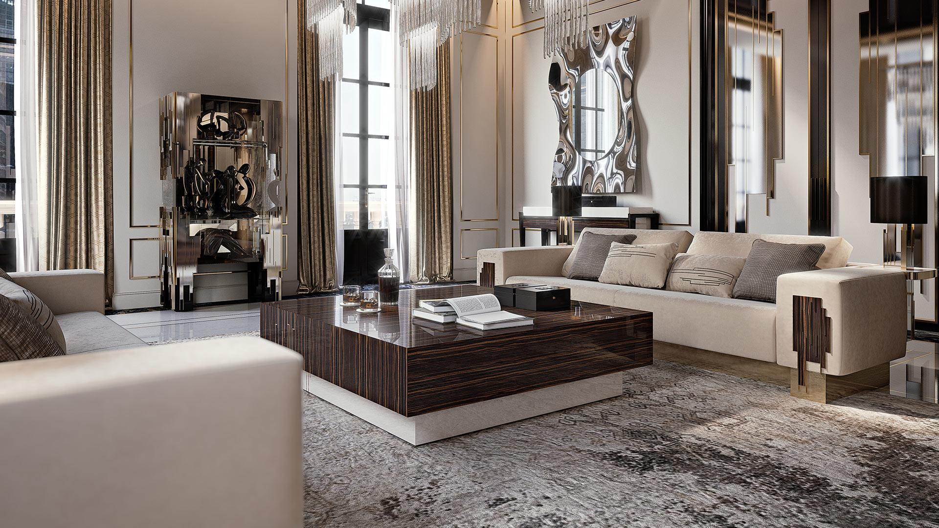 BELLE EPOQUE Square wooden coffee table for living room