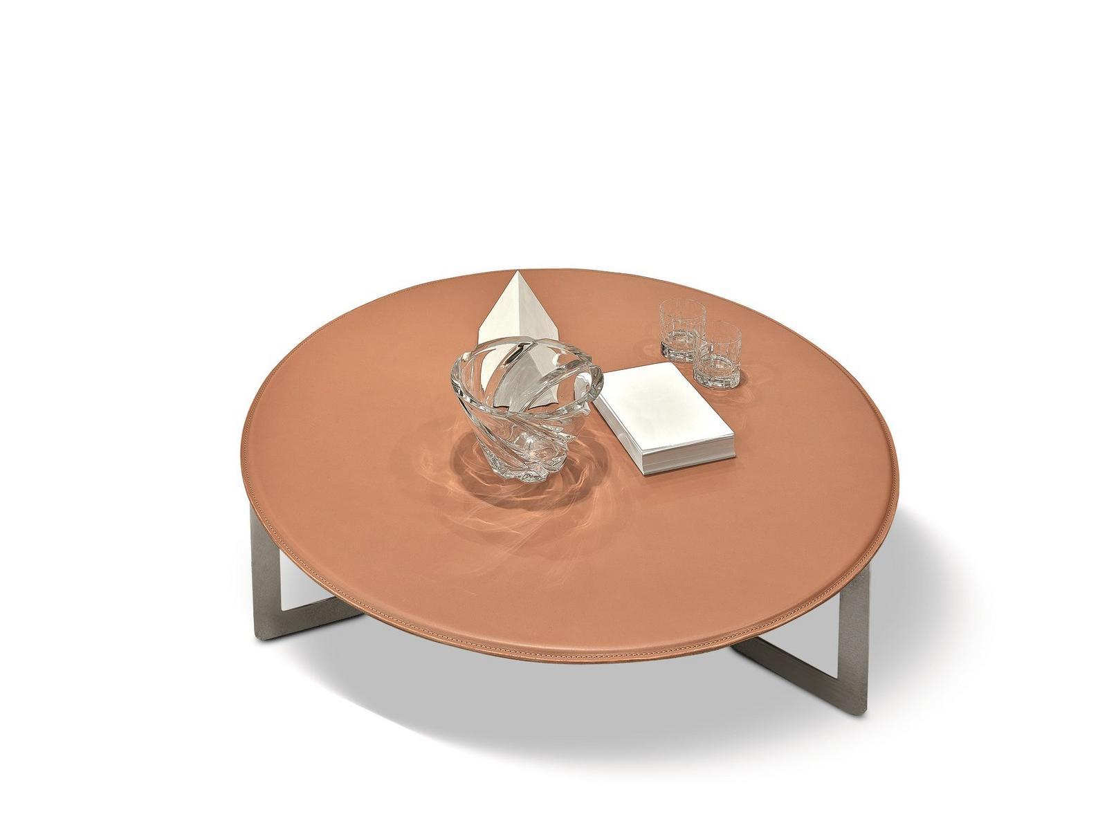 MALIBÙ Round tanned leather coffee table