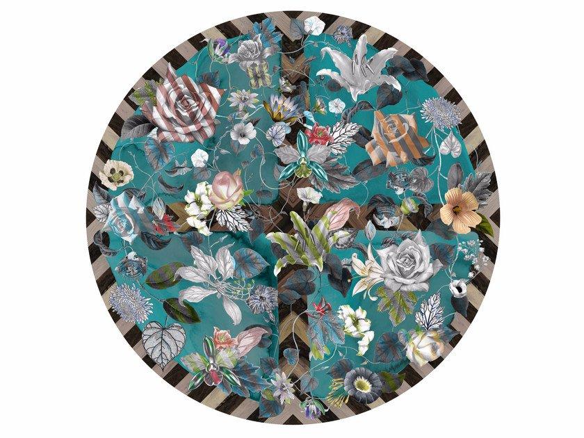 MALMAISON AQUAMARINE Round fabric rug with floral pattern