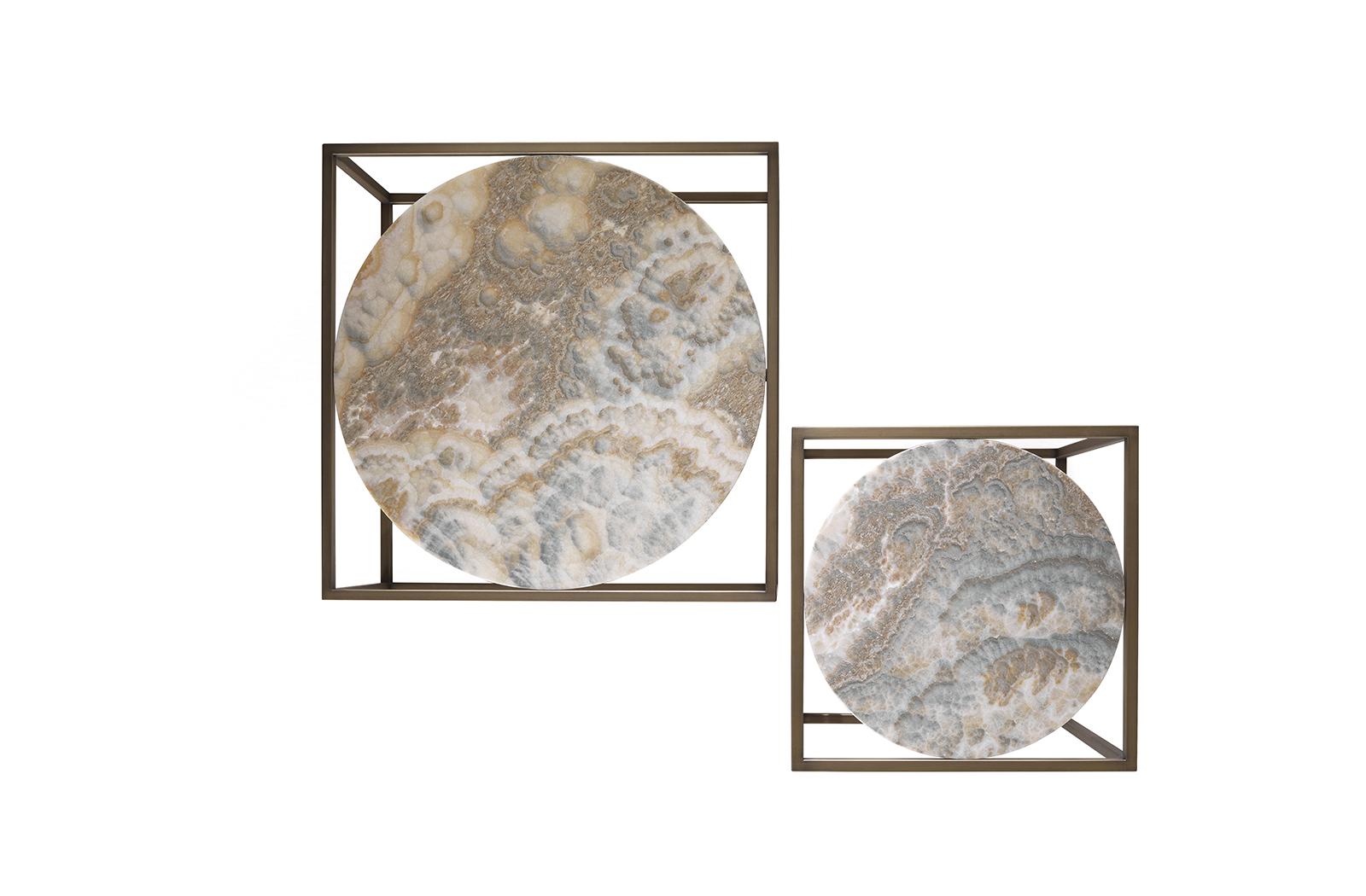 NORREBRO Low square onyx and metal coffee table