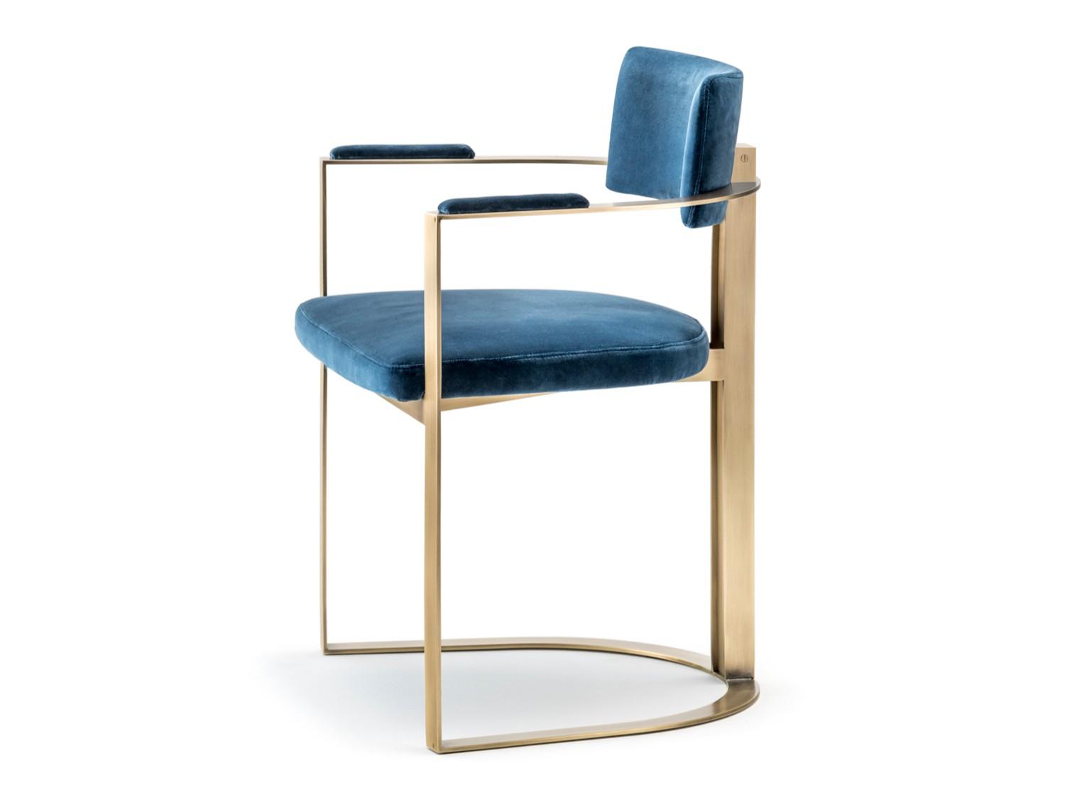SVEVA 6043D Velvet chair with armrests and burnished metal base