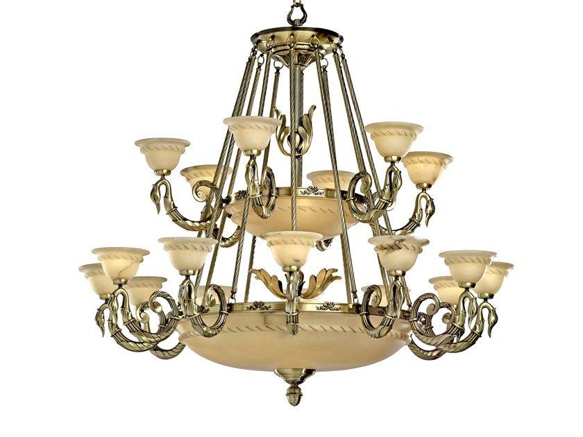 CIGNO 2735/12+6+6+3 Antique Brass chandelier with alabaster