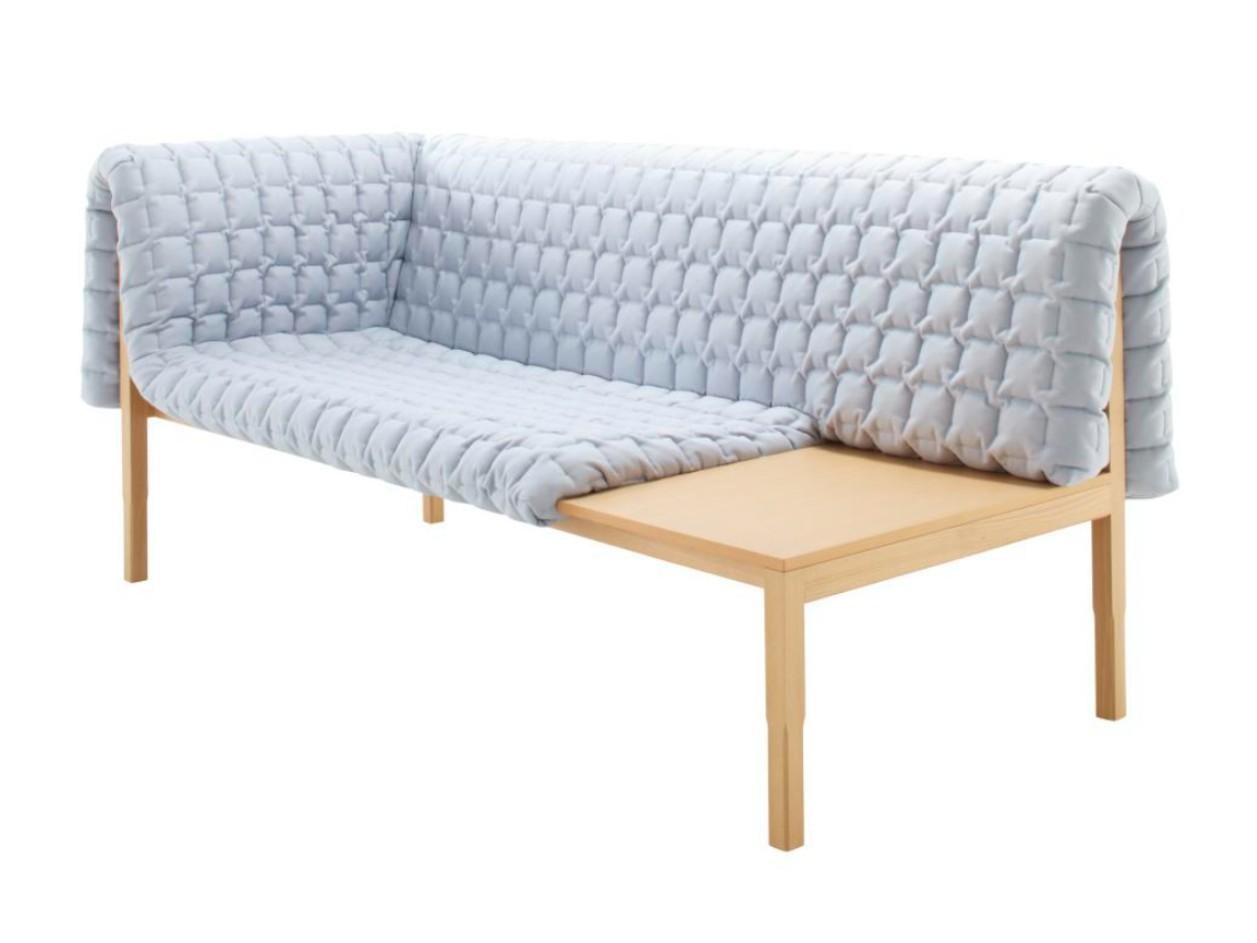 RUCHÉ Upholstered fabric bench with back
