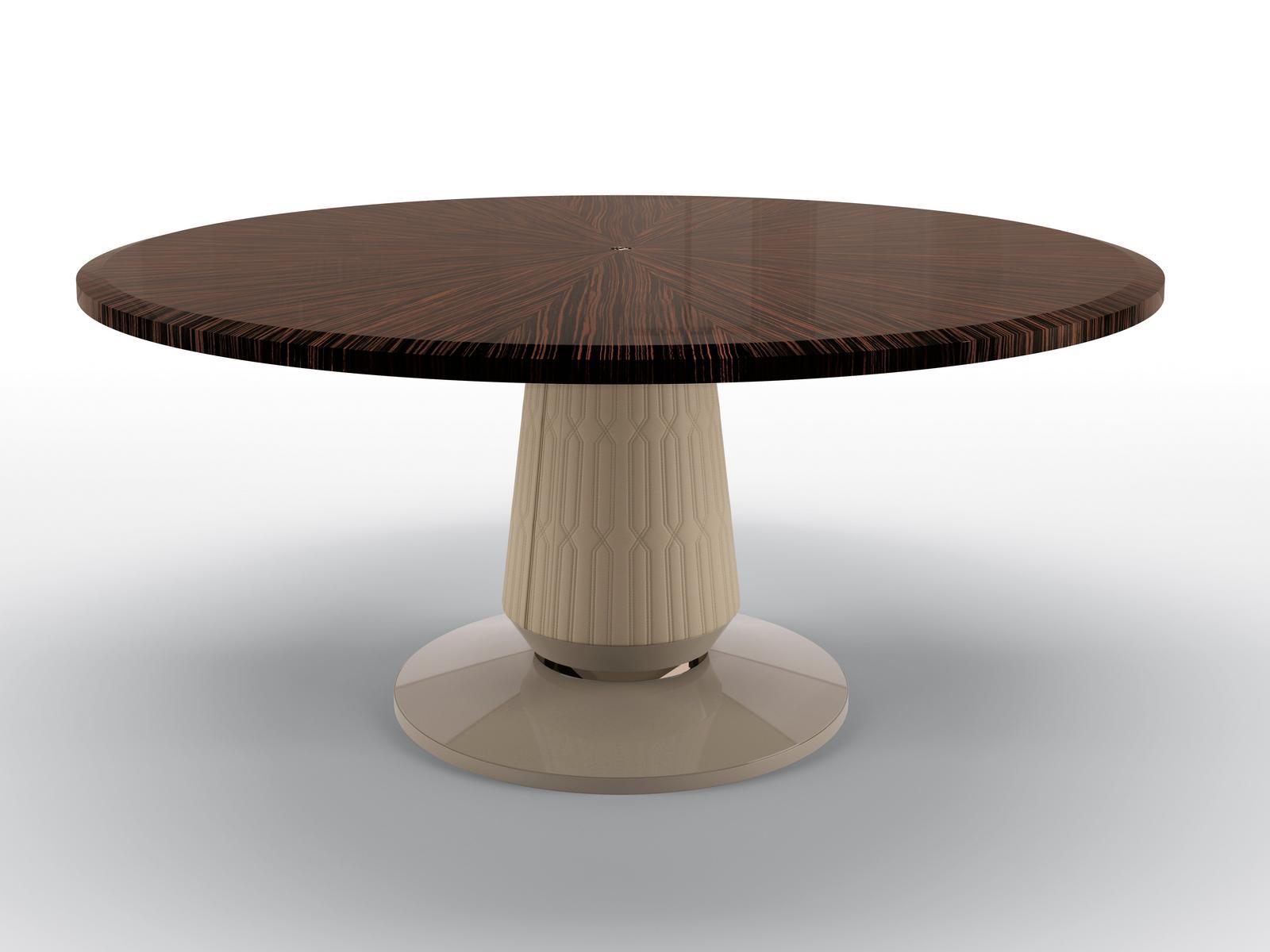 OMEGA Round table in ebony and base covered in leather