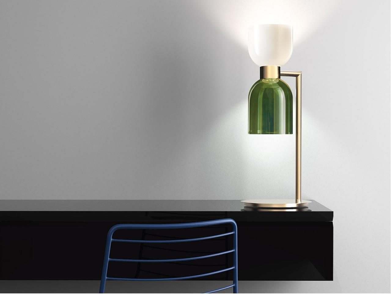 CATERINA 4026/LG LED glass and bushed brass table lamp with dimmer