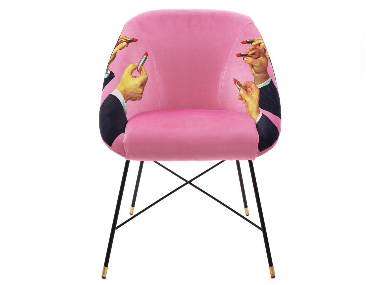 LIPSTICKS PINK Upholstered fabric chair with armrests