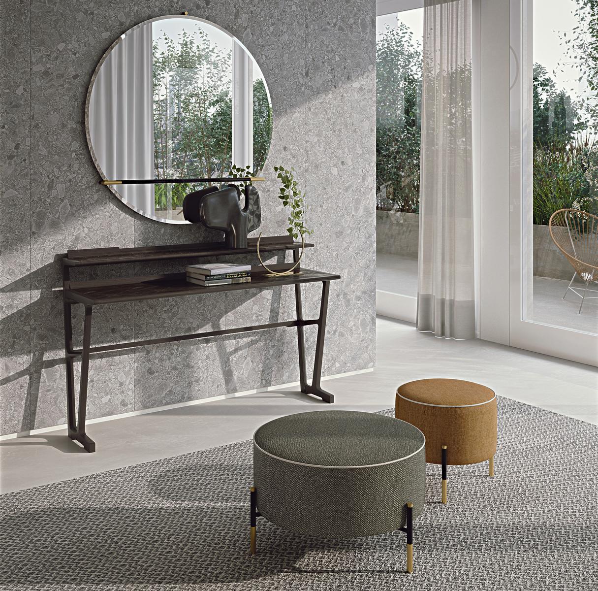 KEVIN Upholstered round fabric pouf