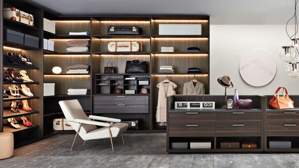 GLISS MASTER Sectional wood and glass walk-in wardrobe