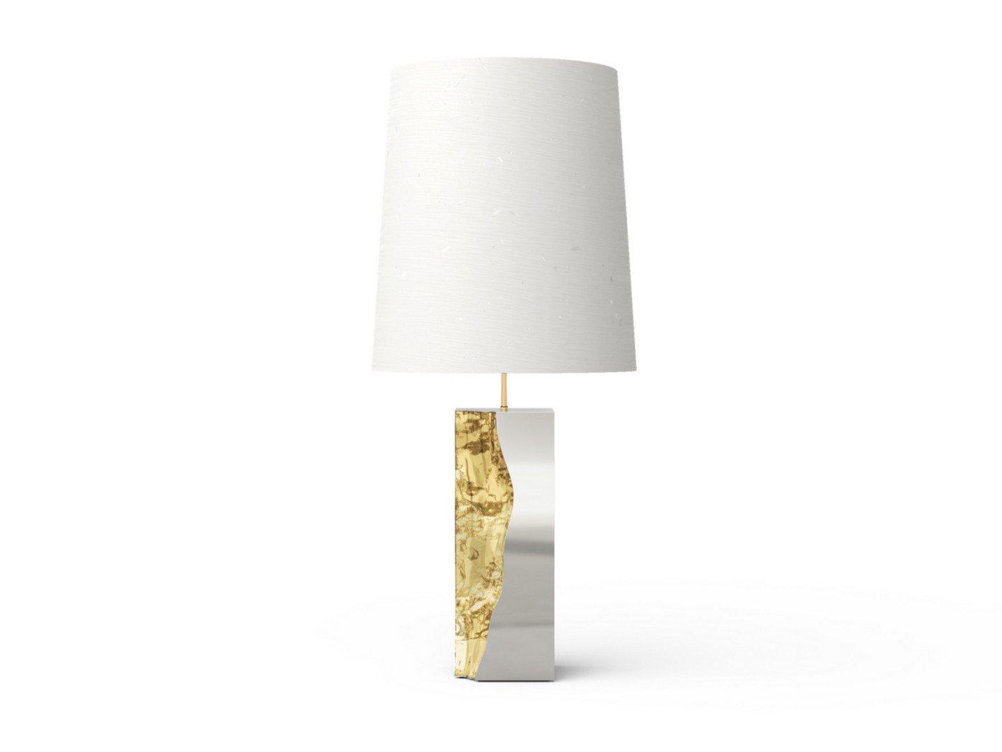 LAPIAZ Table lamp with stainless steel base and brass details