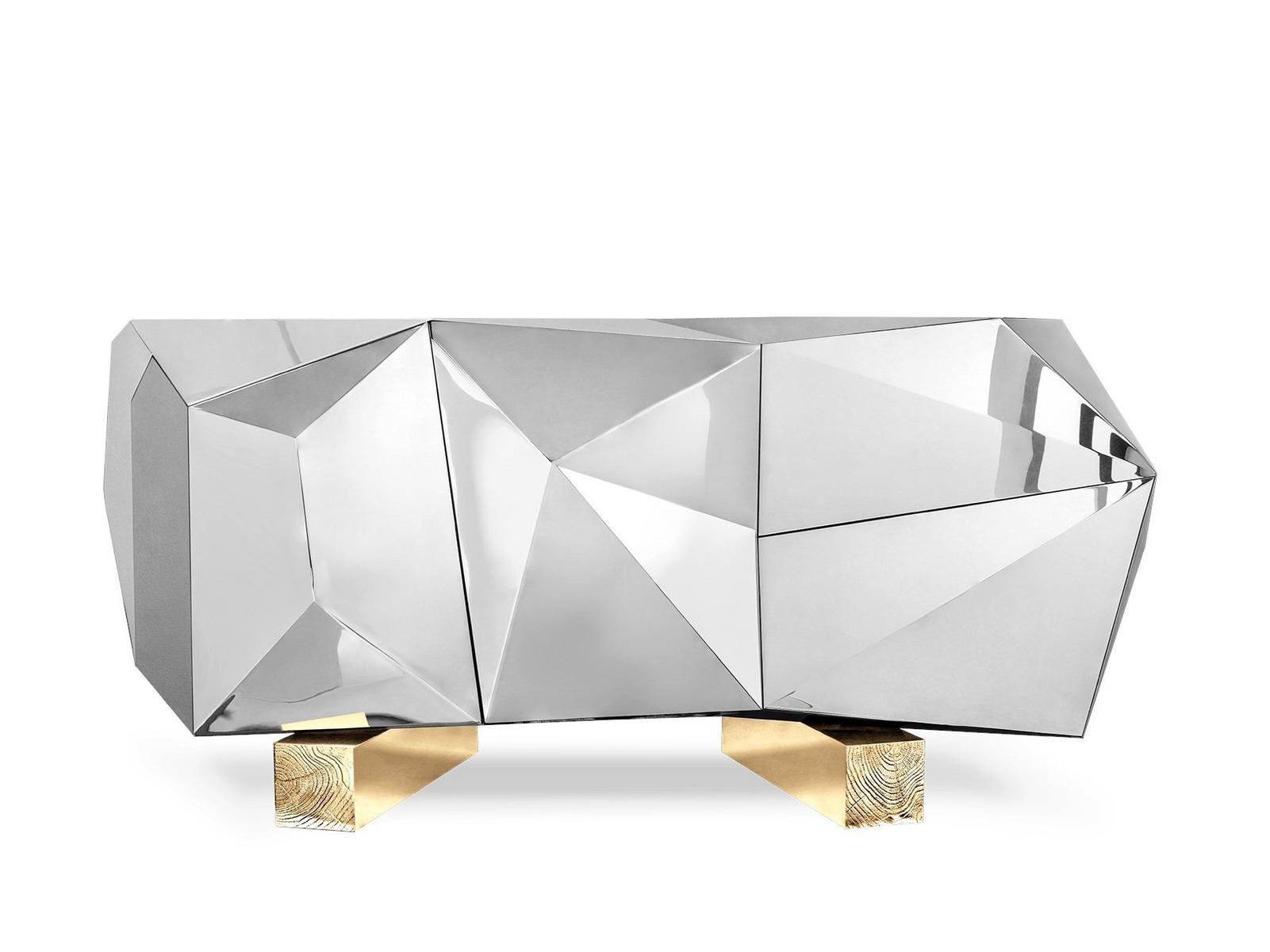 DIAMOND PYRITE Stainless steel sideboard with doors