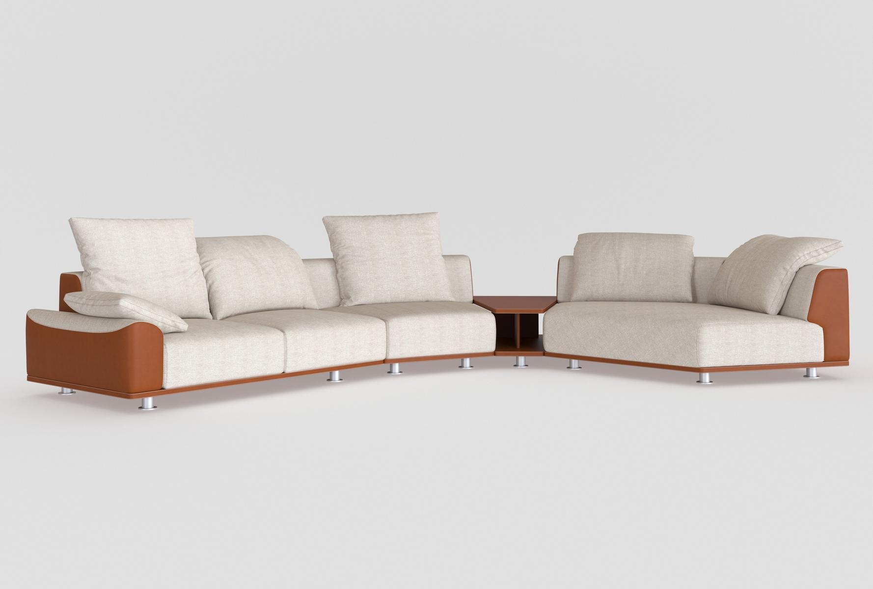 GRAND TOUR II Sectional leather and fabric sofa