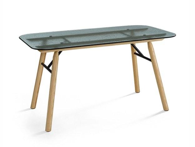 SUITE Rectangular desk in ash and glass top