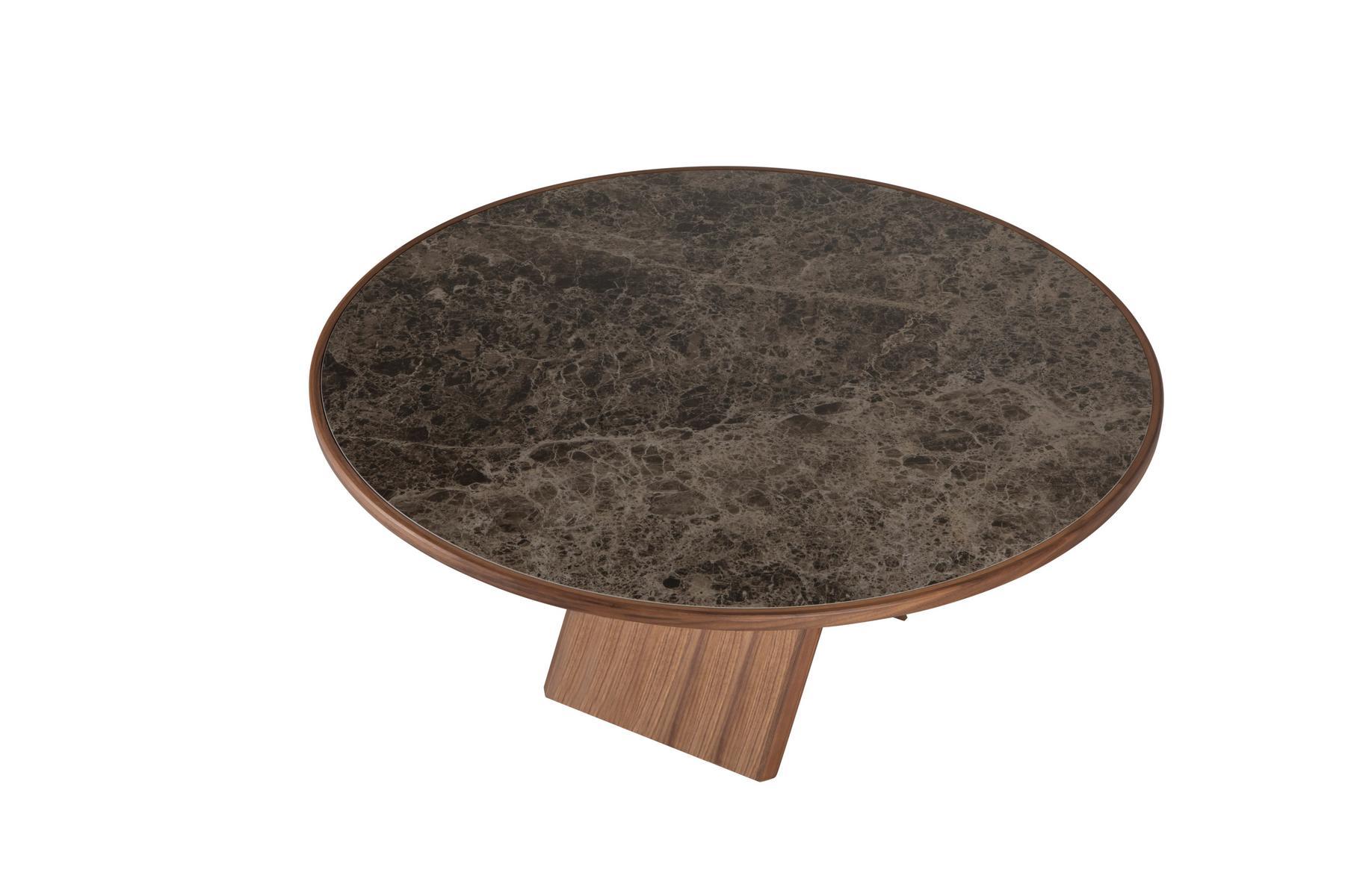 STILL ÉLITE Round table in walnut and top in porcelain stoneware