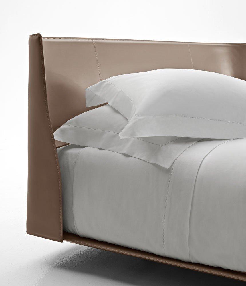 ALYS Tanned leather double bed with upholstered headboard