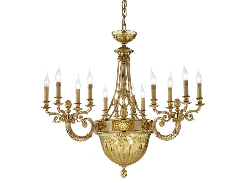 AMBER 430/15+2 Shaded gold plated chandelier with amber crystal