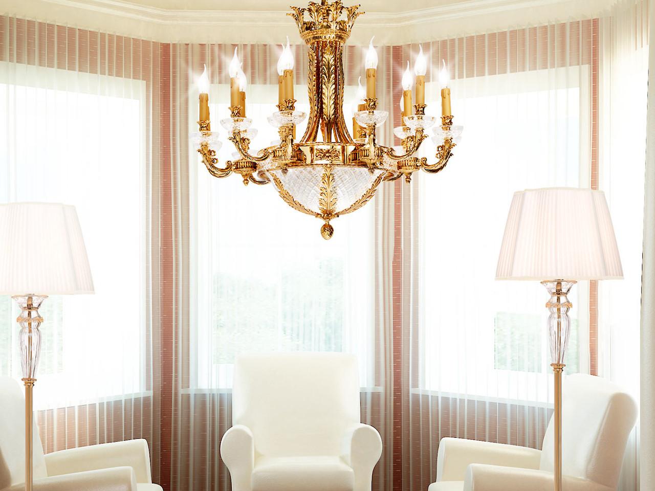 KITTY 4071/18+6 Shaded gold plated chandelier with crystal