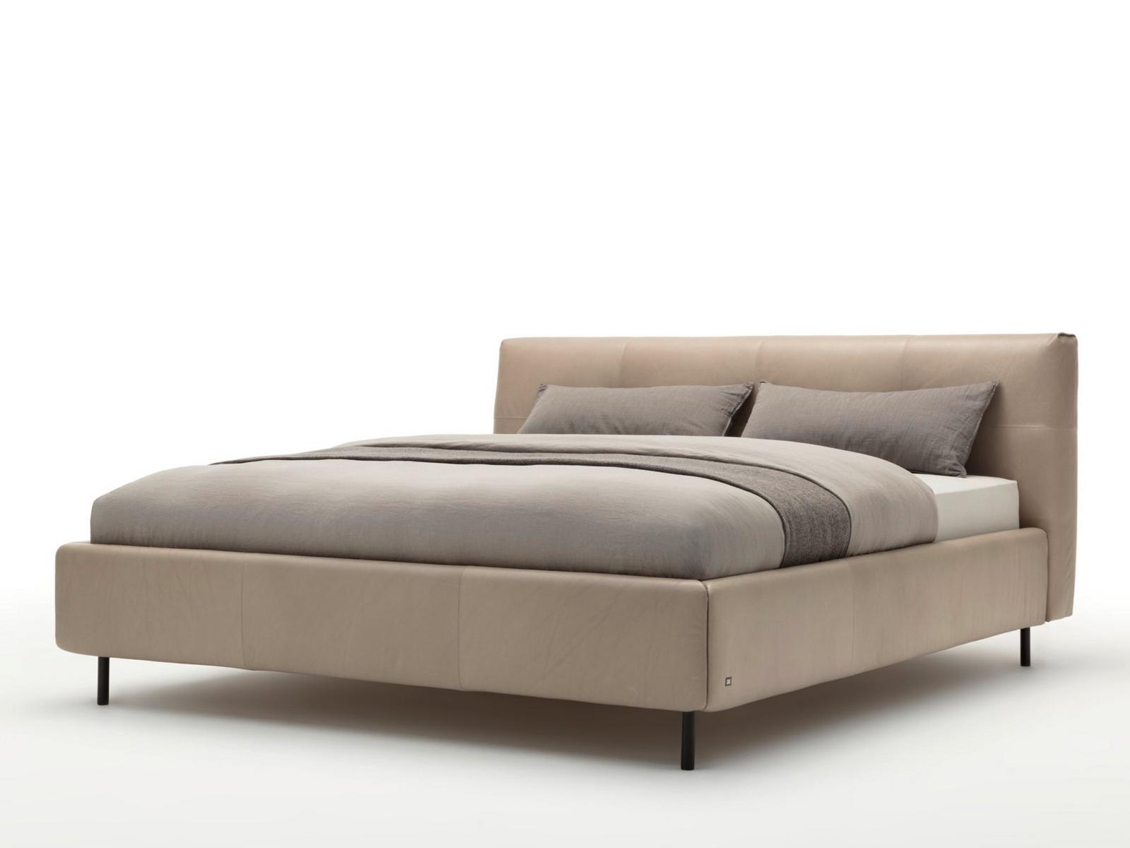 50 Leather double bed with upholstered headboard