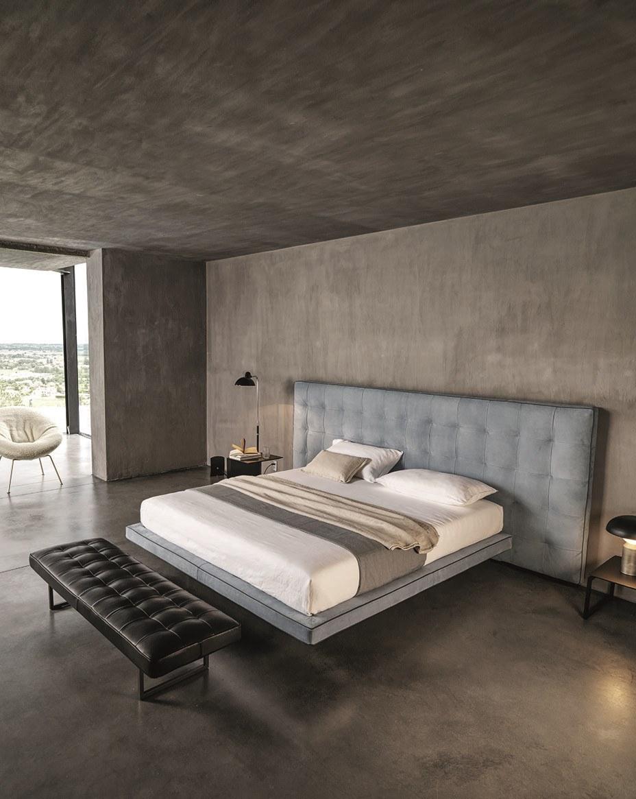 LUDWIG Fabric double bed with tufted headboard