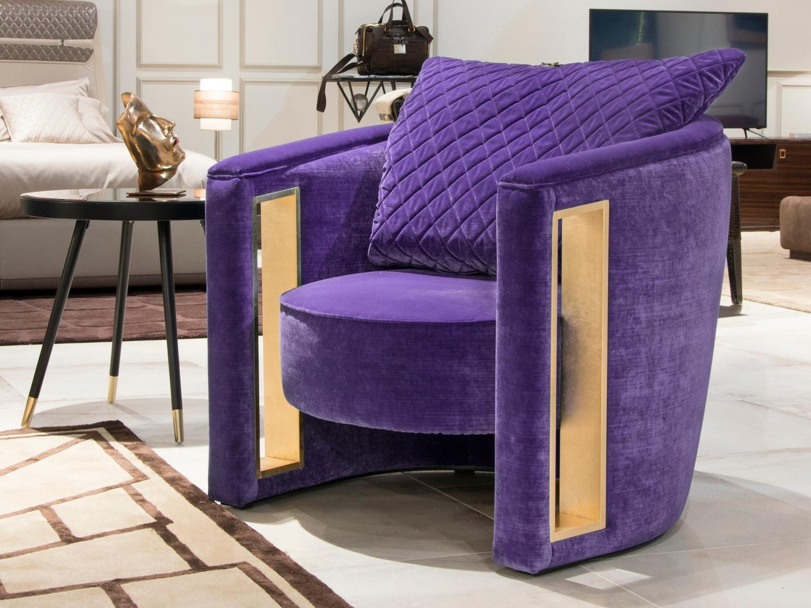 RACHELE Upholstered velvet armchair with armrests