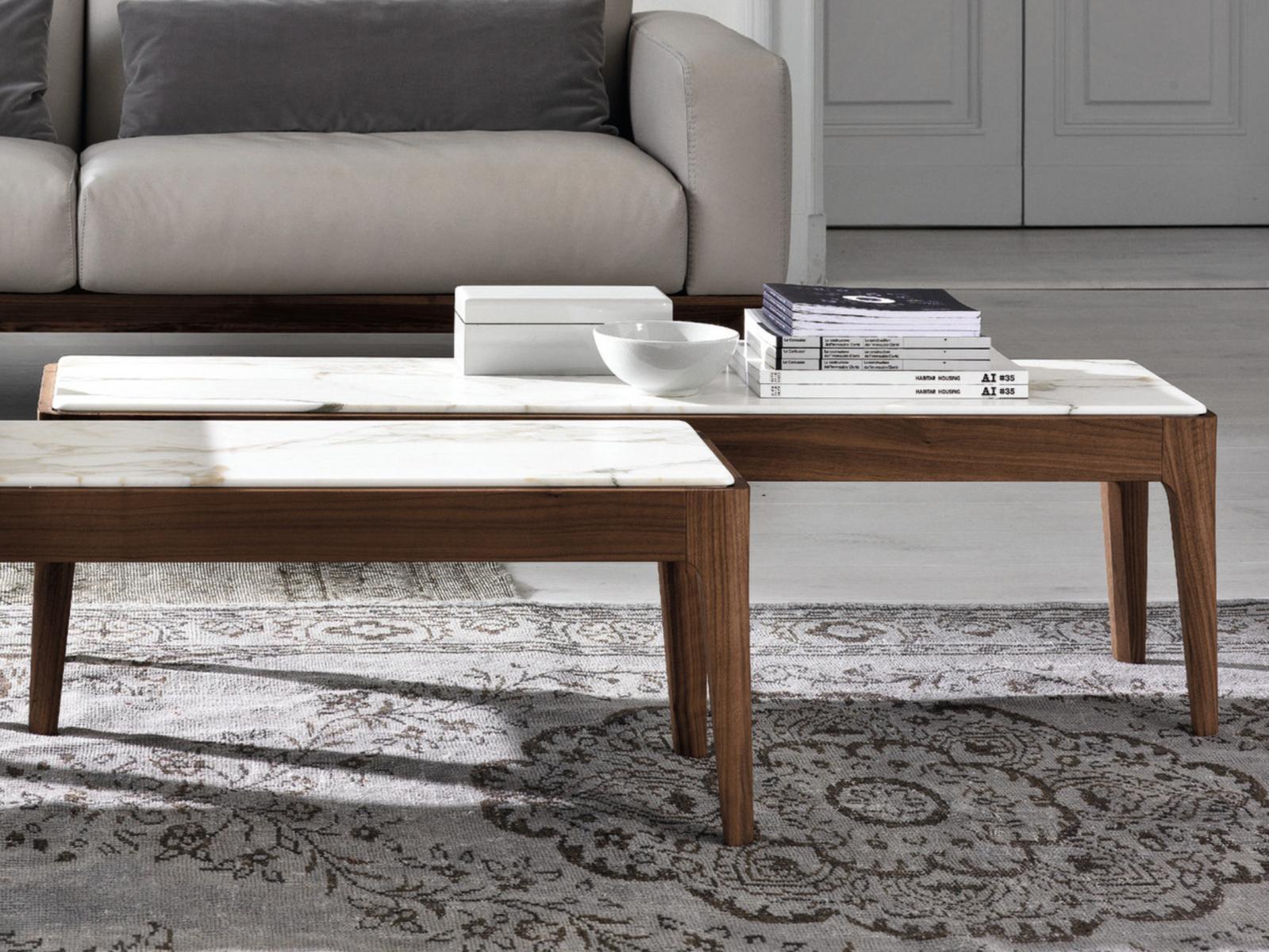 ZIGGY Rectangular walnut coffee table and marble top ZIGGY Rectangular walnut coffee table and marble top