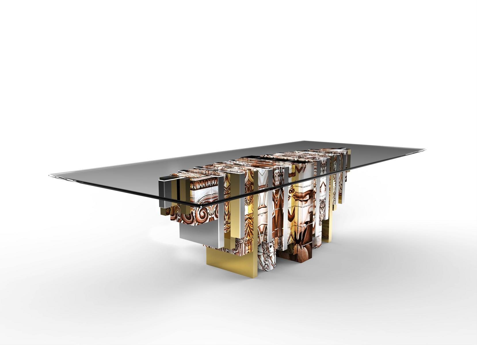 HERITAGE Rectangular tempered glass dining table