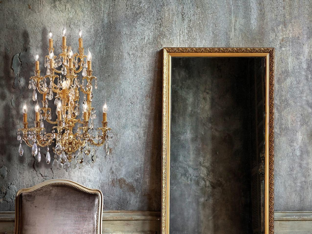 CAESAR 798/A15-SH/G French Gold wall light with pear shape Schoeler crystals