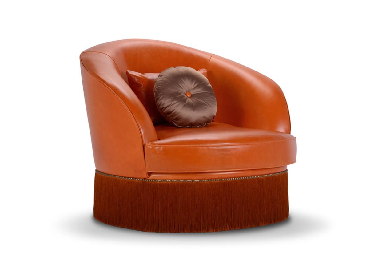 DIONE Upholstered leather armchair with armrests