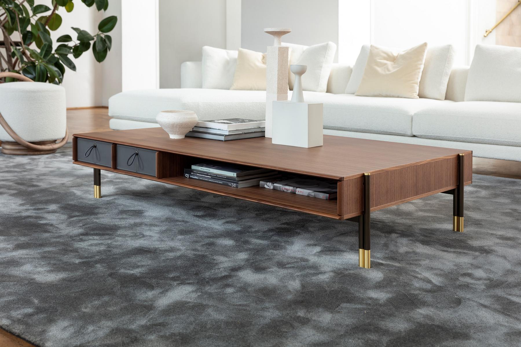 BAYUS Low rectangular coffee table in canaletta walnut