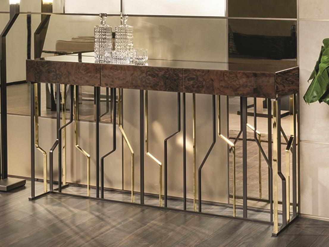 GINZA EVO Rectangular leather console with drawers