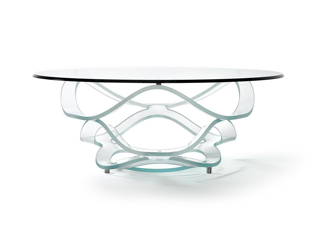 NEOLITICO Round glass coffee table