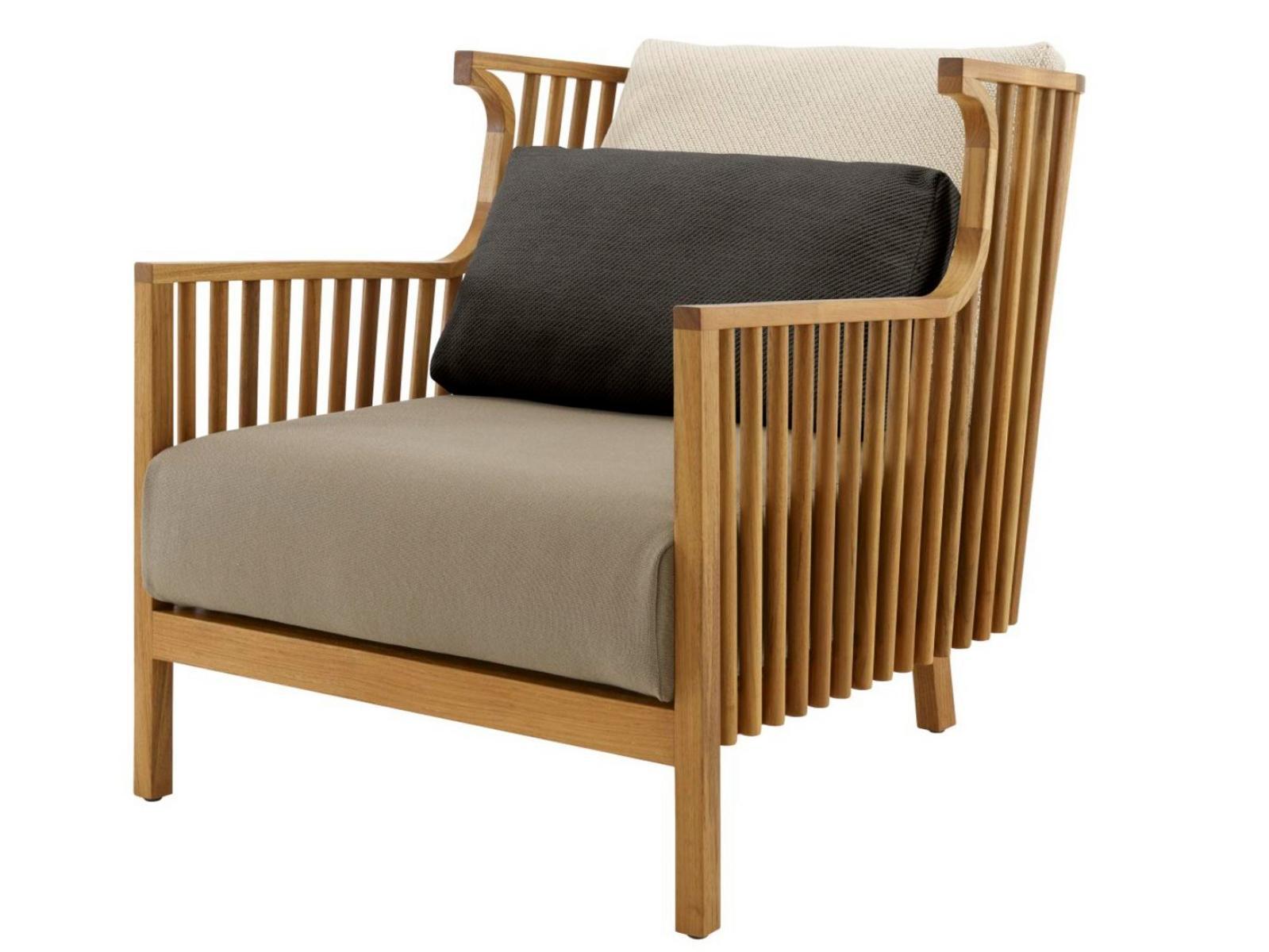 ELIZABETH TECK Upholstered teak garden armchair with armrests