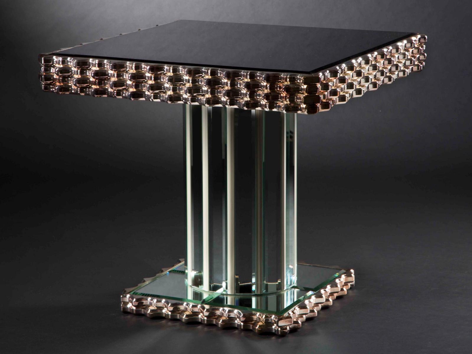 OLA Mirrored glass and wooden high side table