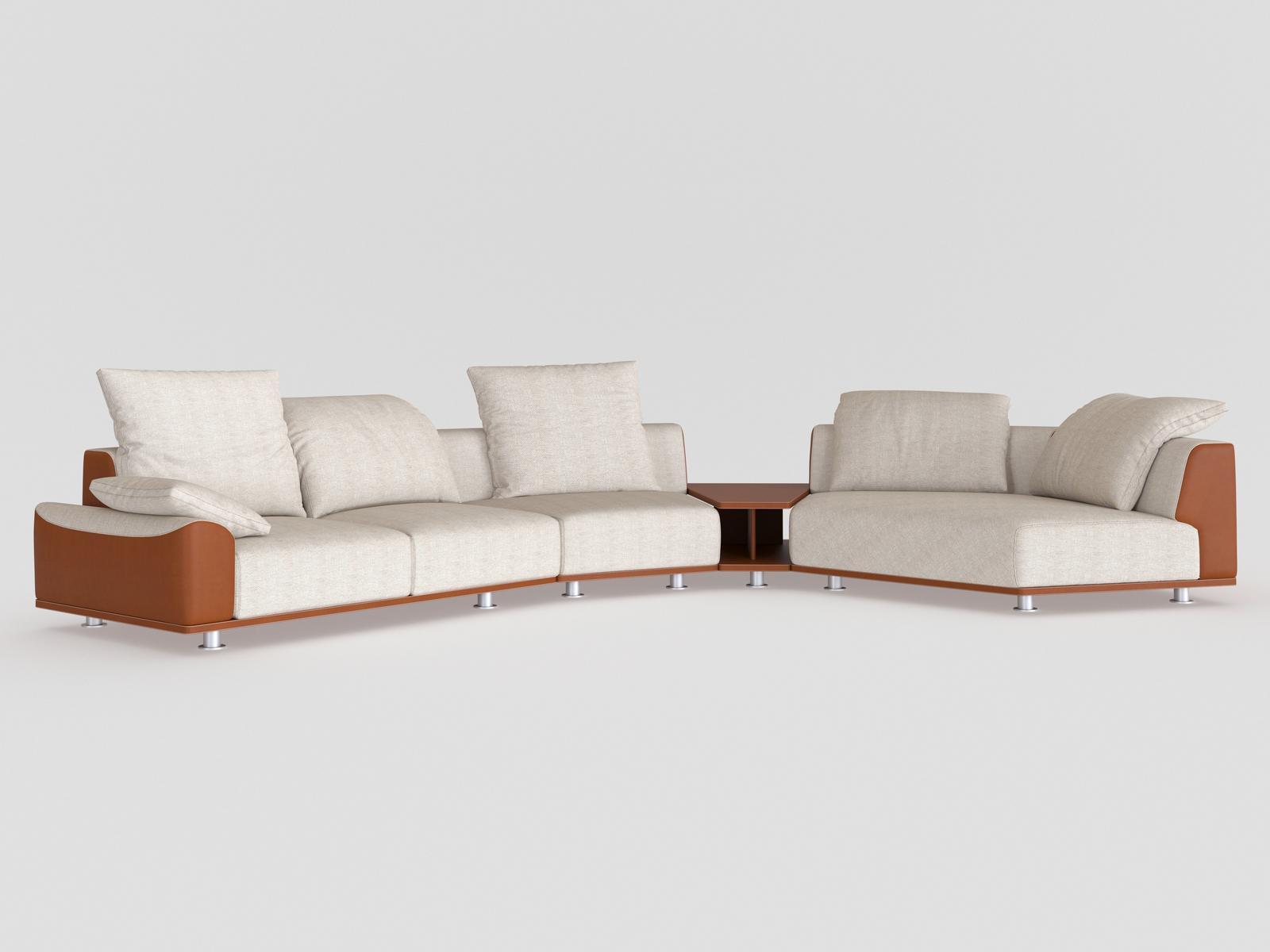 GRAND TOUR II Sectional leather and fabric sofa