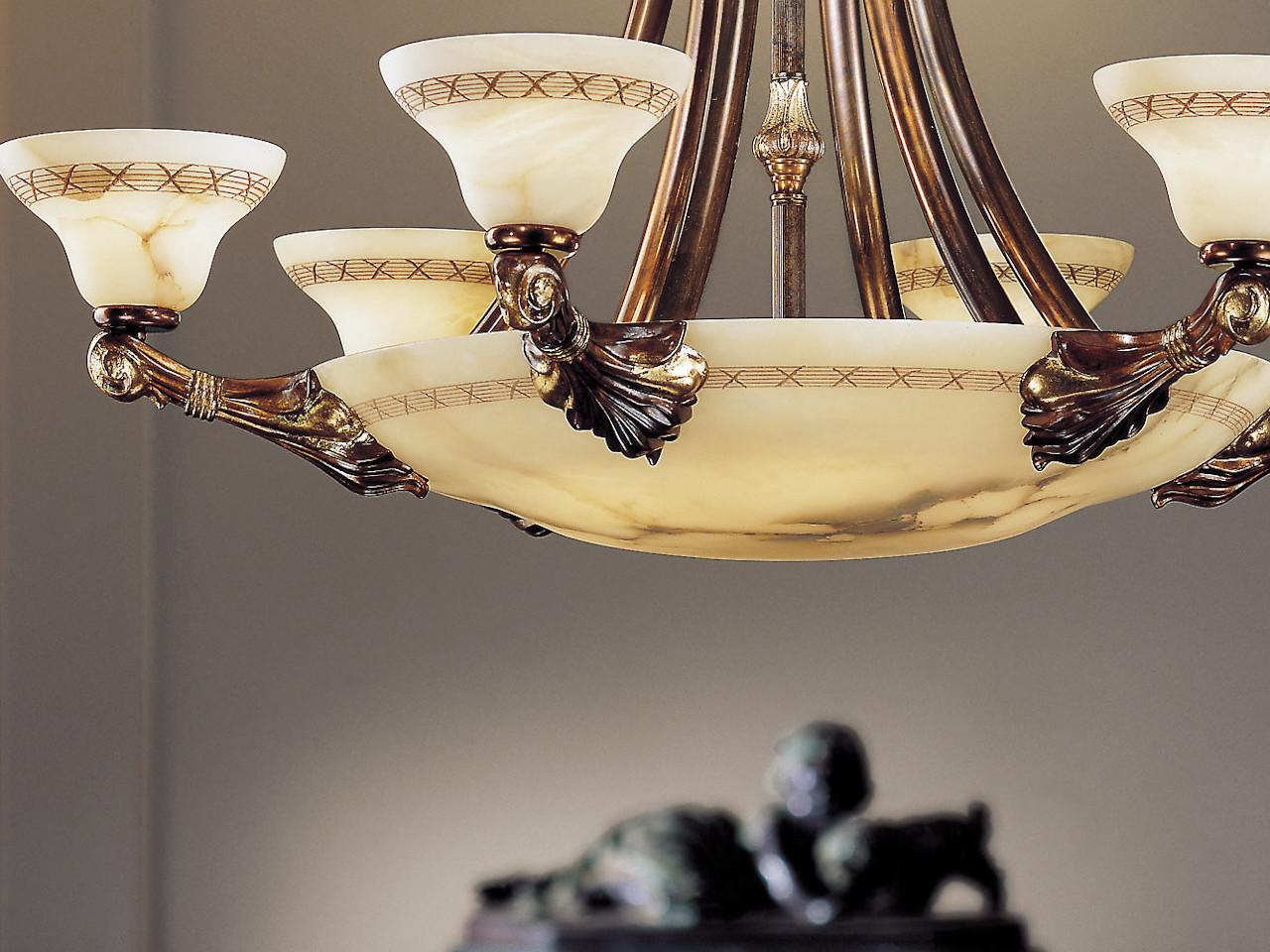 SASHA 2900/6+6 Rust/gold leaf chandelier with alabaster