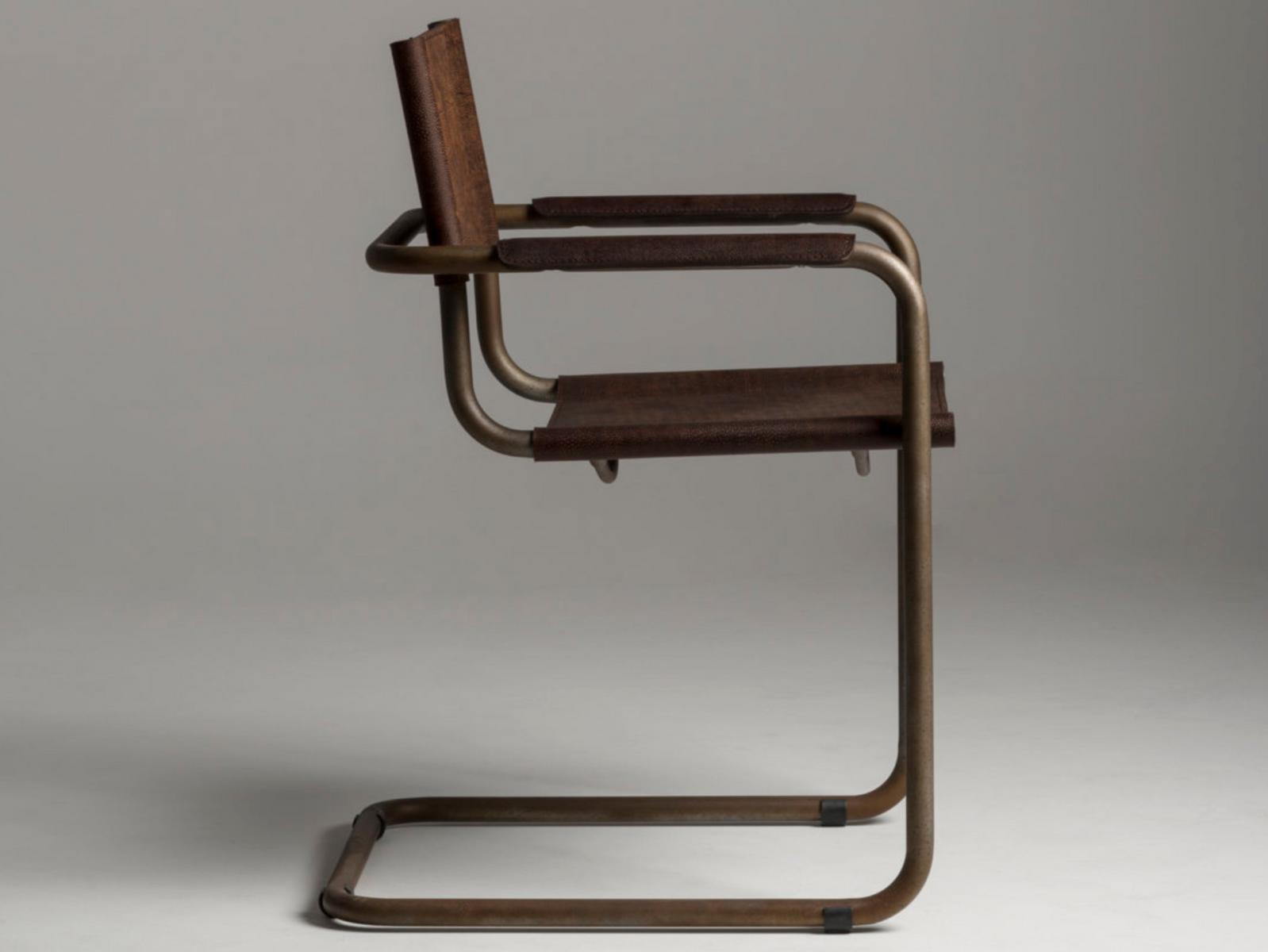 MECCANICA Cantilever Corten™ and tanned leather chair with armrests