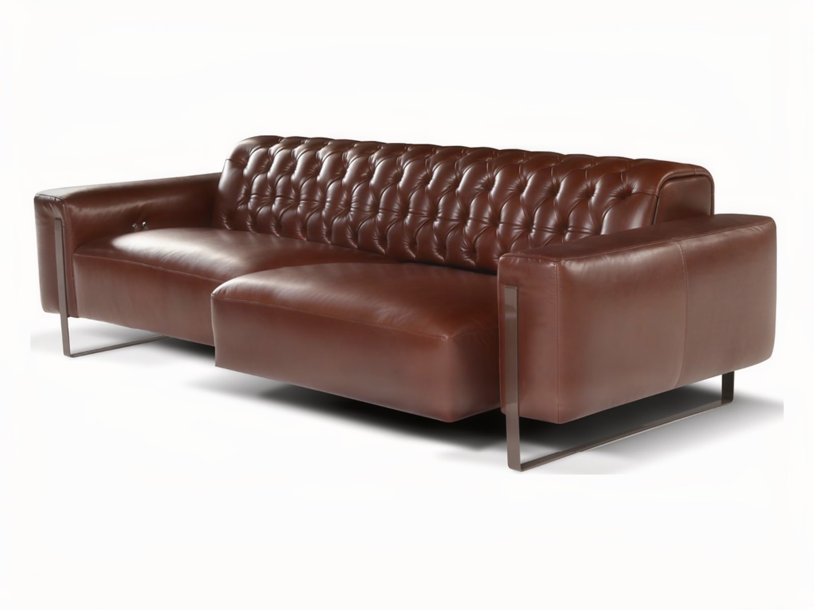 NIOBE Elegant Niobe sofa with classic tufted headboard blends craftsmanship and comfort, featuring optional motion seats, and a choice of leather, fabric, or microfiber coverings.