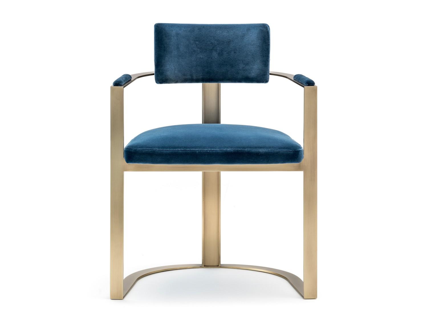 SVEVA 6043D Velvet chair with armrests and burnished metal base
