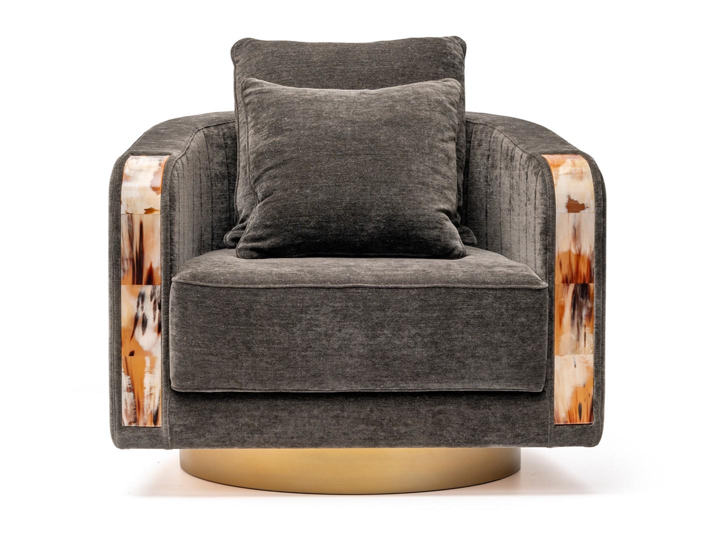 AFRODITE 7044B Swivel fabric armchair with armrests