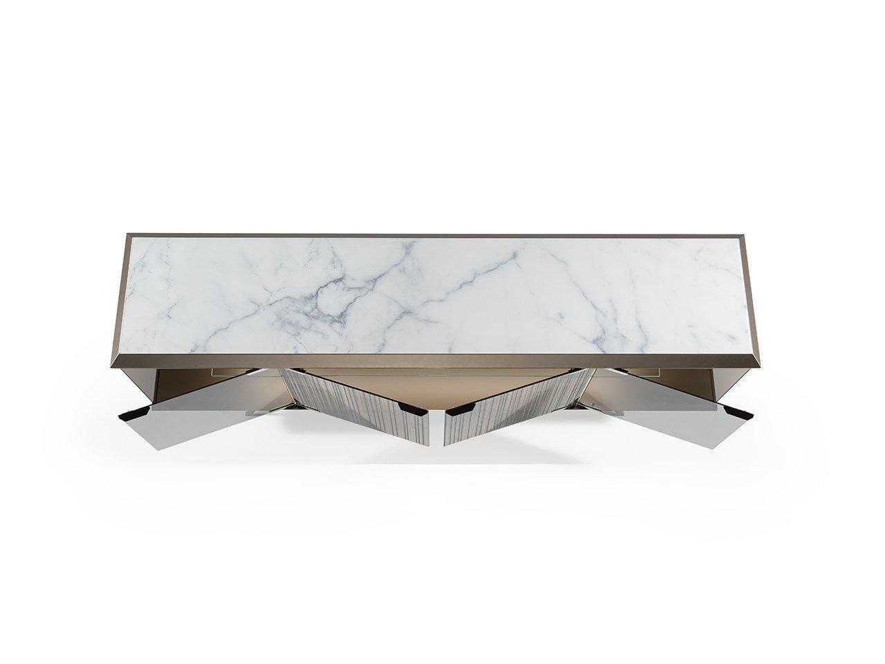 LONDON Glass sideboard with doors with integrated lighting