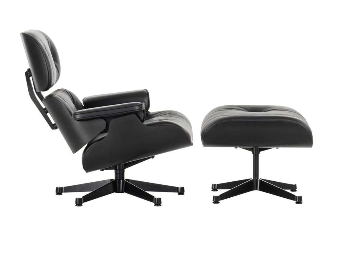 LOUNGE CHAIR BLACK Swivel leather armchair with 5-spoke base with armrests