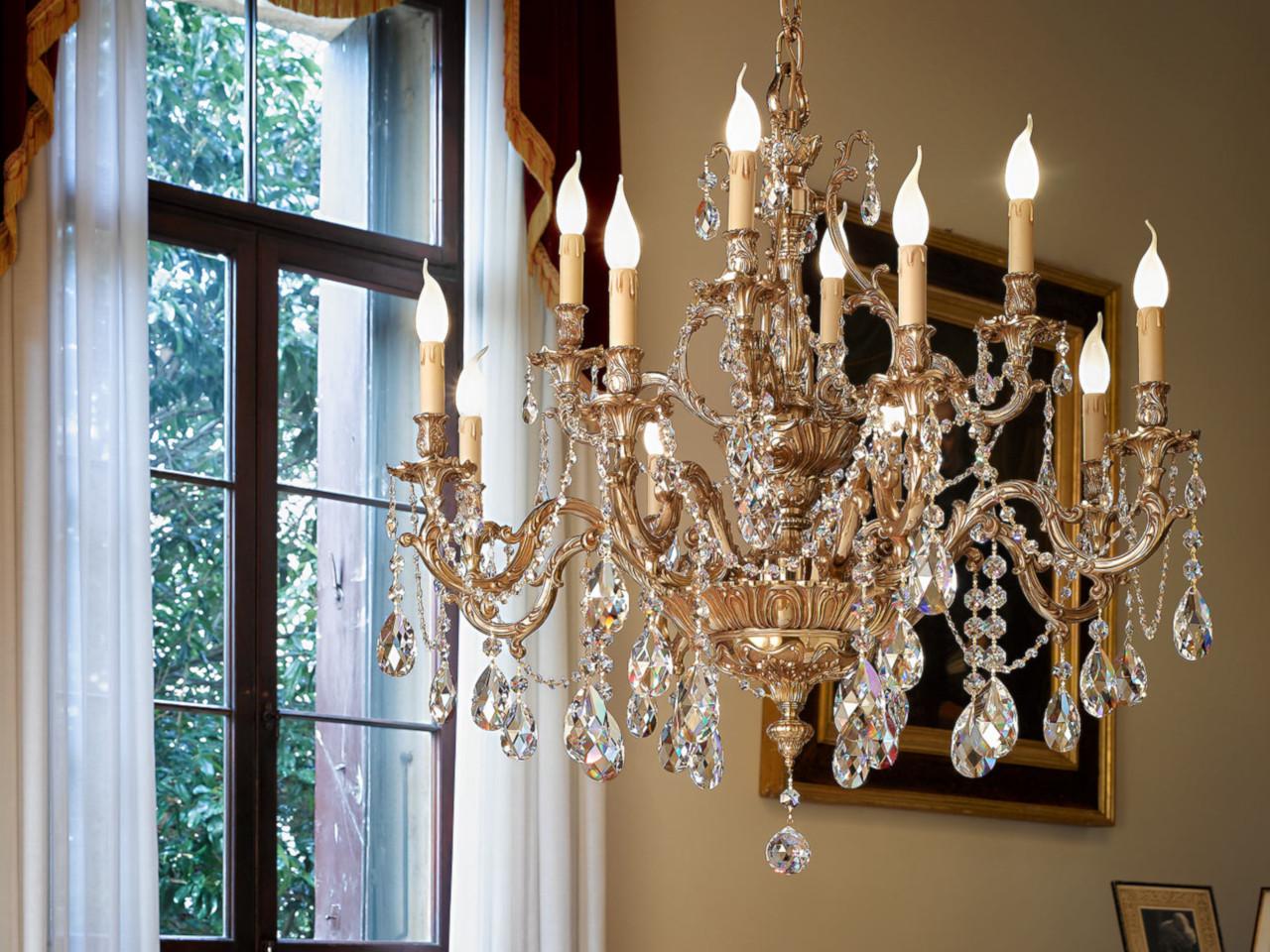 VERSAILLES 093/8+4-SH/G French Gold chandelier with Schoeler Crystals