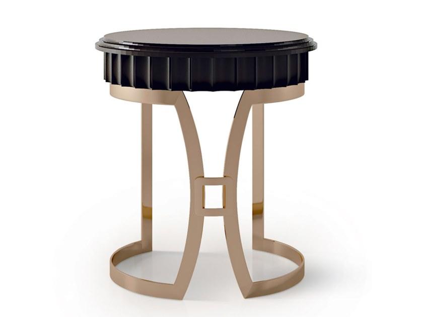 7018 Round wooden high side table with metal base